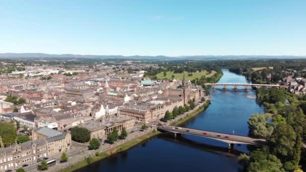 Aerial View Perth River Tay Beautiful Summer Day Scotland United — Stock Video