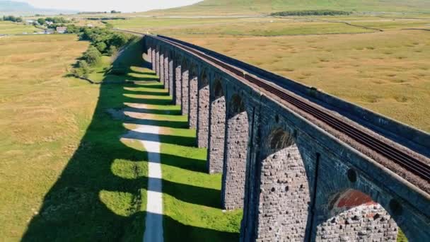 Aerial View Famous Ribblehead Viaduct Longest Third Tallest Structure Settle — Stock Video