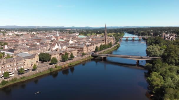 Famous City Perth River Tay Seen Beautiful Summer Day Dolly — Vídeo de Stock