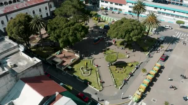 Aerial View Parque Basilica City Banos Ecuador — Stockvideo