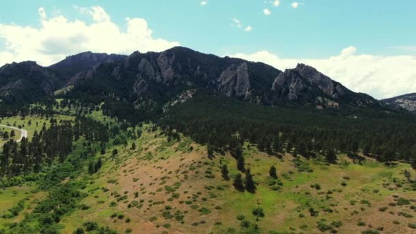 Scenic Wide Aerial Angle Mountainside Trees Base Drone Shot — Vídeo de Stock