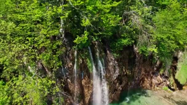 Cascada Vista General Del Parque Nacional Plitvice Croacia Vista Aérea — Vídeo de stock