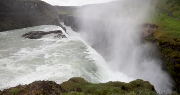 Gulfoss Vattenfall Island Med Gimbal Video Visar Strömmande Vatten Närbild — Stockvideo