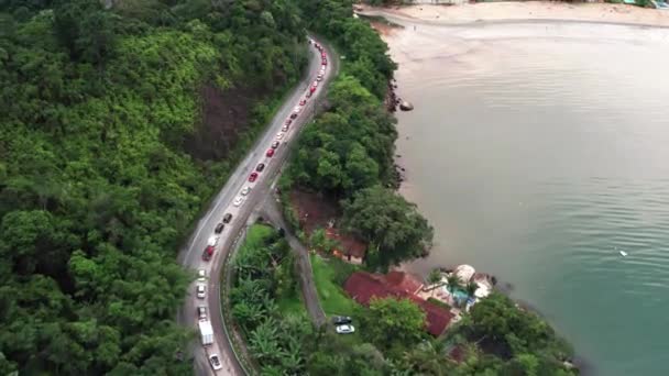 Traffic Jam End Day Coastal Road Descent Ubatuba Beach Brazil — Video Stock