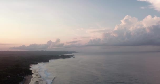 Aerial Flight Coastline South Beach Java Island Peaceful Sunrise — 图库视频影像