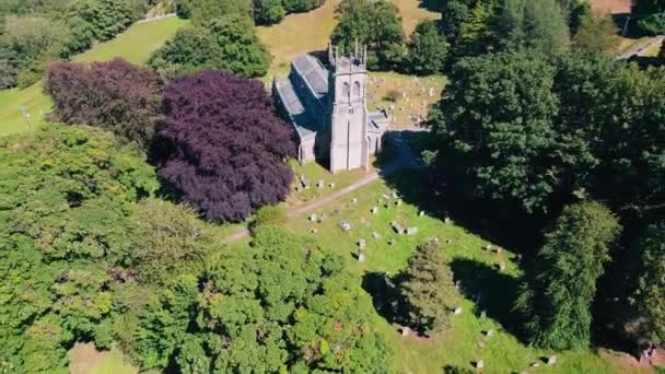 Ariel Drone View Andrew Church Aysgarth Lovely Peaceful Church River — Vídeo de Stock