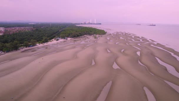 Aerial Flying Backwards Bagan Lalang Coastal Beach Sepang Malaysia — 图库视频影像