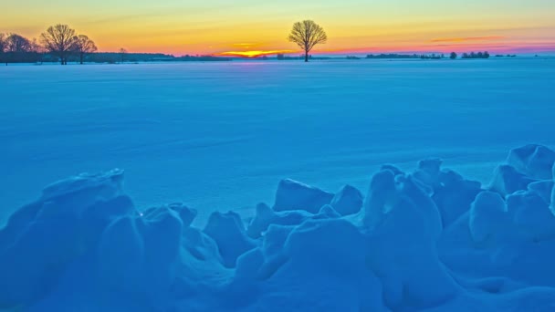 Golden Sunrise Frozen Tundra Northern Europe Wide Angle Winter Time — Stock video