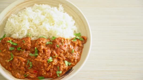 Chicken Tikka Masala Rice Plate Indian Food Style — стоковое видео