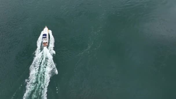 Drone Shot Mega Yacht Sailing Ocean Great Speed — Stockvideo