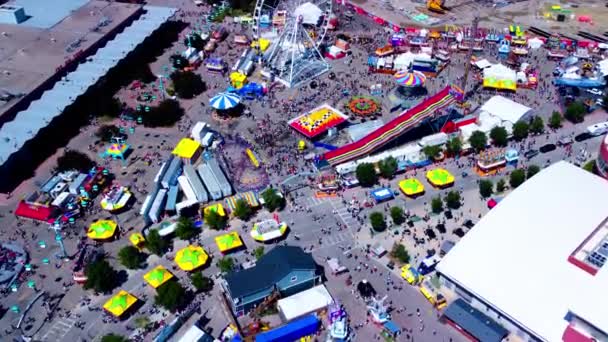 Calgary Stampede Aerial Flyover Exhibition Grounds Rides Vendors Fast Food — Vídeos de Stock