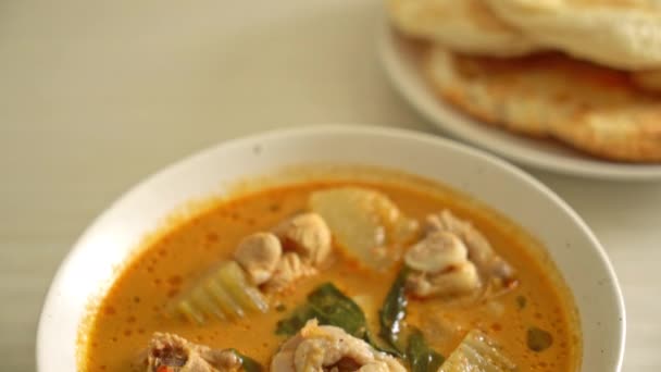 Soupe Curry Poulet Roti Naan Poulet Tikka Masala Style Culinaire — Video