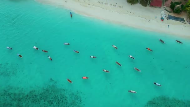 Nungwi Beach Zanzibar Tanzania Boats Indian Ocean Sunny Cloudy Day — 图库视频影像