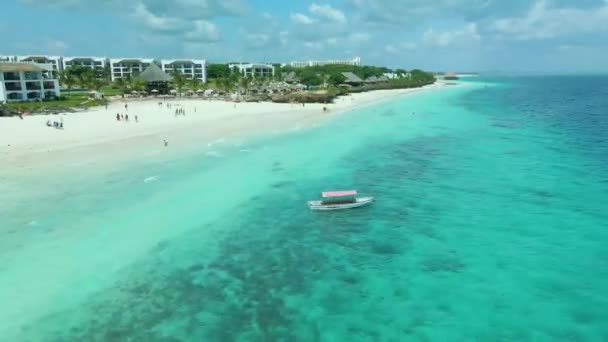 Nungwi Beach Zanzibar Tanzania Boats Indian Ocean Sunny Cloudy Day — Stock Video