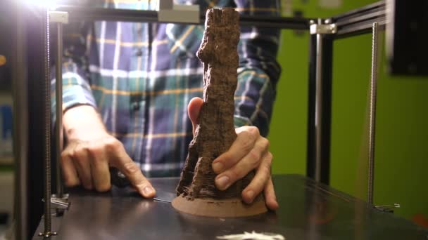 Newly Printed Model Plastic Tree Difficult Detach — Video Stock