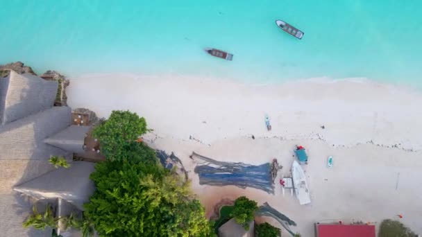 Nungwi Beach Zanzibar Tanzania Boats Indian Ocean Sunny Cloudy Day — 비디오