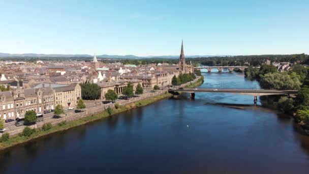 Aerial View River Tay City Perth Scotland United Kingdom Drone — Stock Video