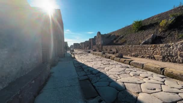Sun Glaring Stone Paved Road Ancient City Pompeii — 图库视频影像