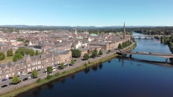 Aerial View Perth River Tay Scotland Beautiful Summer Morning Blue — Stock Video