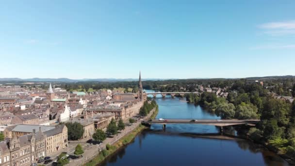 Beautiful Calm Summer Day Perth River Tay Aerial Shot Drone — Video Stock
