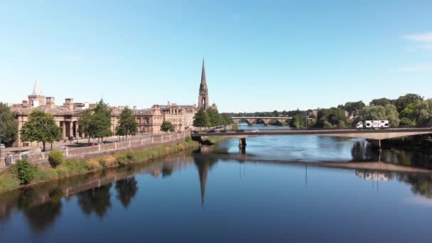 City Perth River Tay Beautiful Sunny Day Scotland United Kingdom — Video Stock