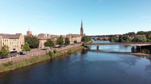 Drone View River Tay Perth Sunny Day Blue Sky Drone — Video Stock