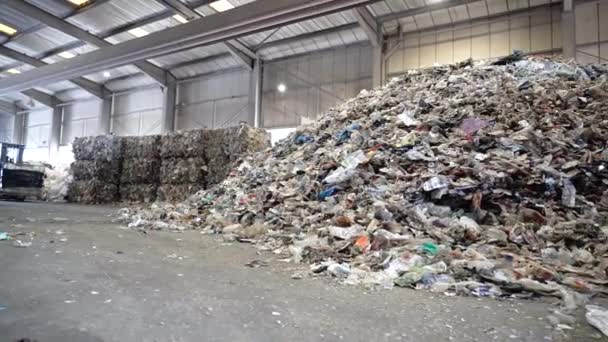 Piles Plastic Waste Recycling Plant Passed Forklift — Stockvideo