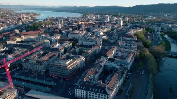 Aerial View Zurich City Lake Switzerland Panning — Stock videók