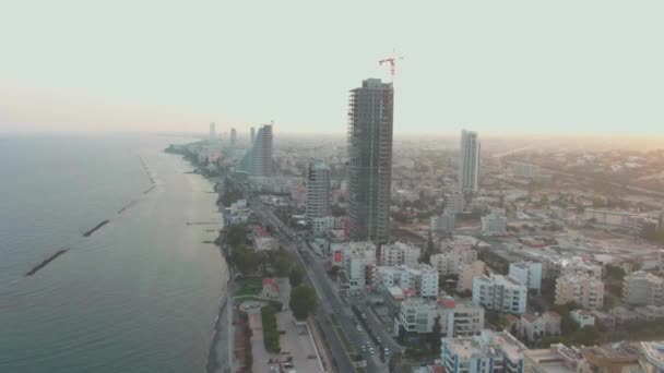 Aerial Shot Skyscrapers Coastline Limassol Cyprus — Vídeo de Stock