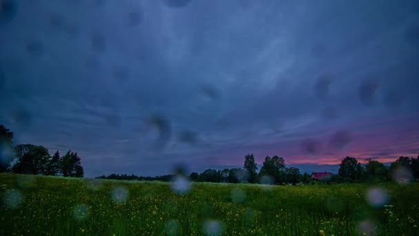 Rainclouds Cross Sky Dawn Comes Rural Community Europe Time Lapse — ストック動画