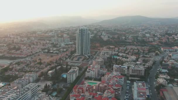 Dreamy Drone Shot Cityscape Limassol Cyprus Sunset — Stockvideo