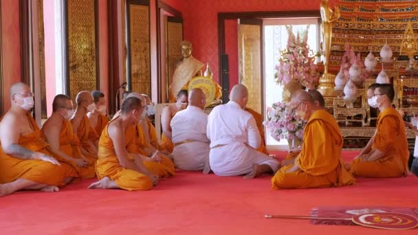 Ordination Ceremony Buddhist Thai Monk Ritual Change Man Monk Ordination — Vídeo de Stock
