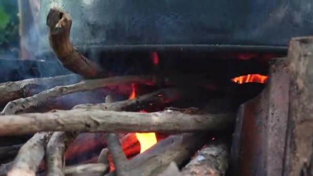 Traditional Stove Wood Burned Gives Fire — Stockvideo