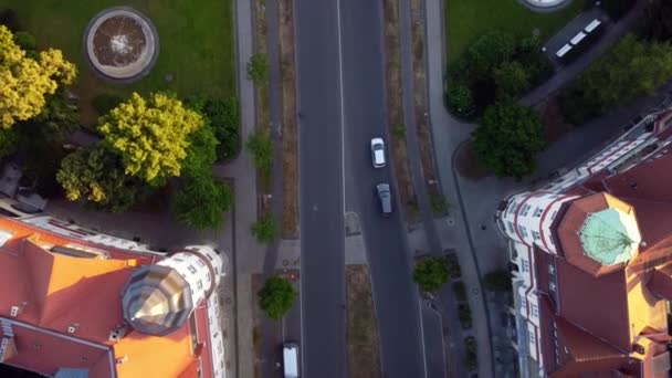 Cars Drive Both Directions One Road Perfect Aerial View Flight — Stockvideo