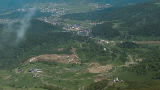 Aerial Panorama Town Bakuriani Georgia Reverse Rising Shot — стокове відео