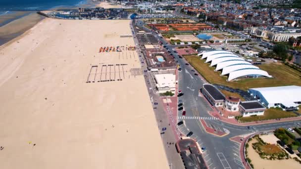 Aerial View Deauville Beach Beachfront Hotels Eatery Normandy France — Stok video
