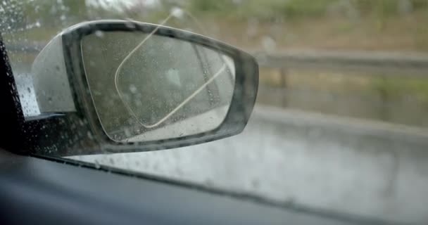 Rear View Mirror Driving Car Rainy Day — Stock videók