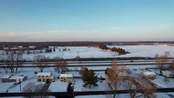 Drone View Snowy Town — Vídeo de Stock