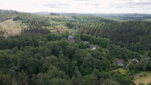 Wide Circular Drone Shot Wildenburg Castle Southeast Village Friesenhagen North — Wideo stockowe