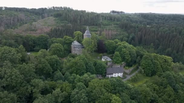 Circular Drone Shot Wildenburg Castle Southeast Village Friesenhagen North Rhine — Stock video