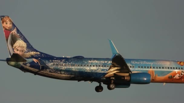 Segui Westjet Boeing 737 Con Bellissima Livrea Disney Che Attraversa — Video Stock