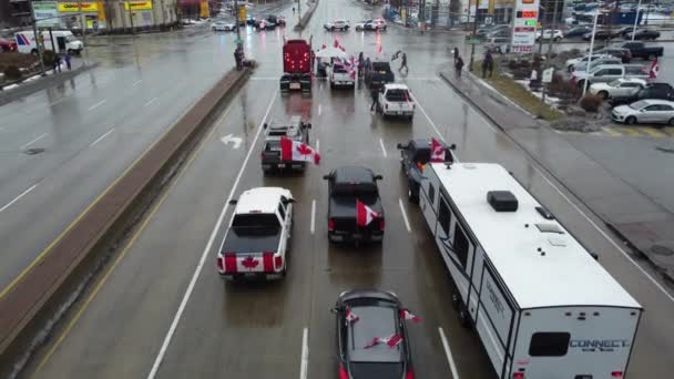 Drone Trucks Flags Canada Protest Covid Restrictions Ottawa — Vídeo de Stock