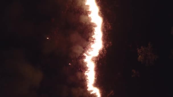 Fire Spreding Vegetation Night Flames High Creating Vertical Division — Stok video