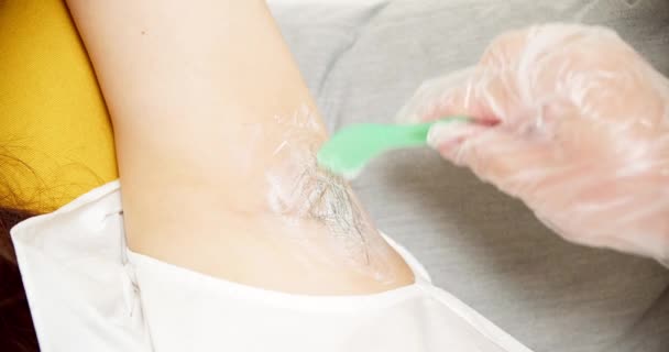 Women Use Armpit Depilatory Cream Body Hygiene Stay Health — Vídeo de Stock