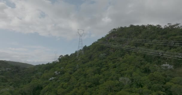 Aerial Flying Overhead Powerlines Countryside — Vídeo de stock