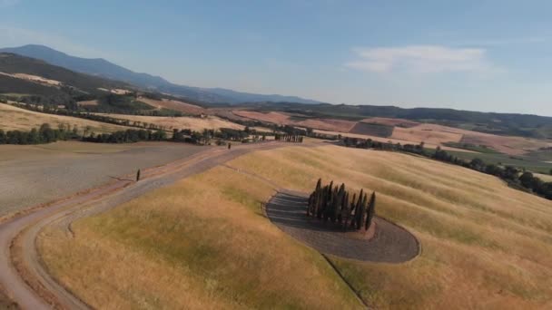 Aerial Shot Natural Landscape Road Val Orcia Tuscany Italy — Stok video