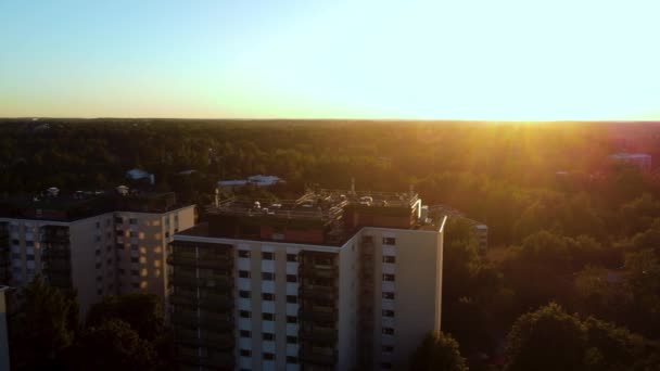 Residential Buildings Forest Finland Sunset Wide Aerial Pan – Stock-video