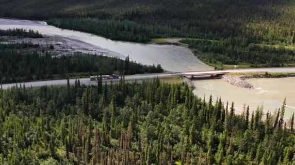 Big Fuel Tanker Truck Shipping Fuel Countryside Road Crossing Bridge — Stock Video