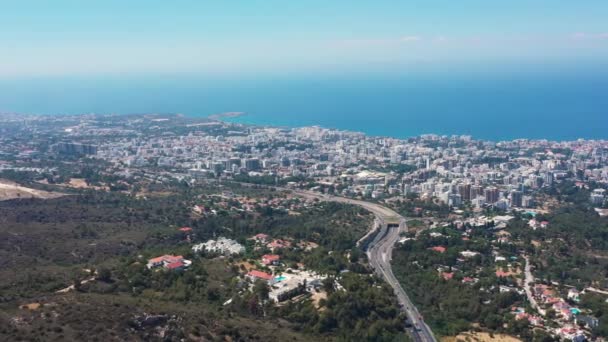 Flying Highway Looking Sprawling City Mediterranean — 비디오