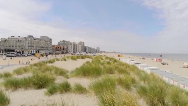 Aerial View Buildings Sand Dunes Beach Belgian Coast Nieuwpoort Municipality — Stock video